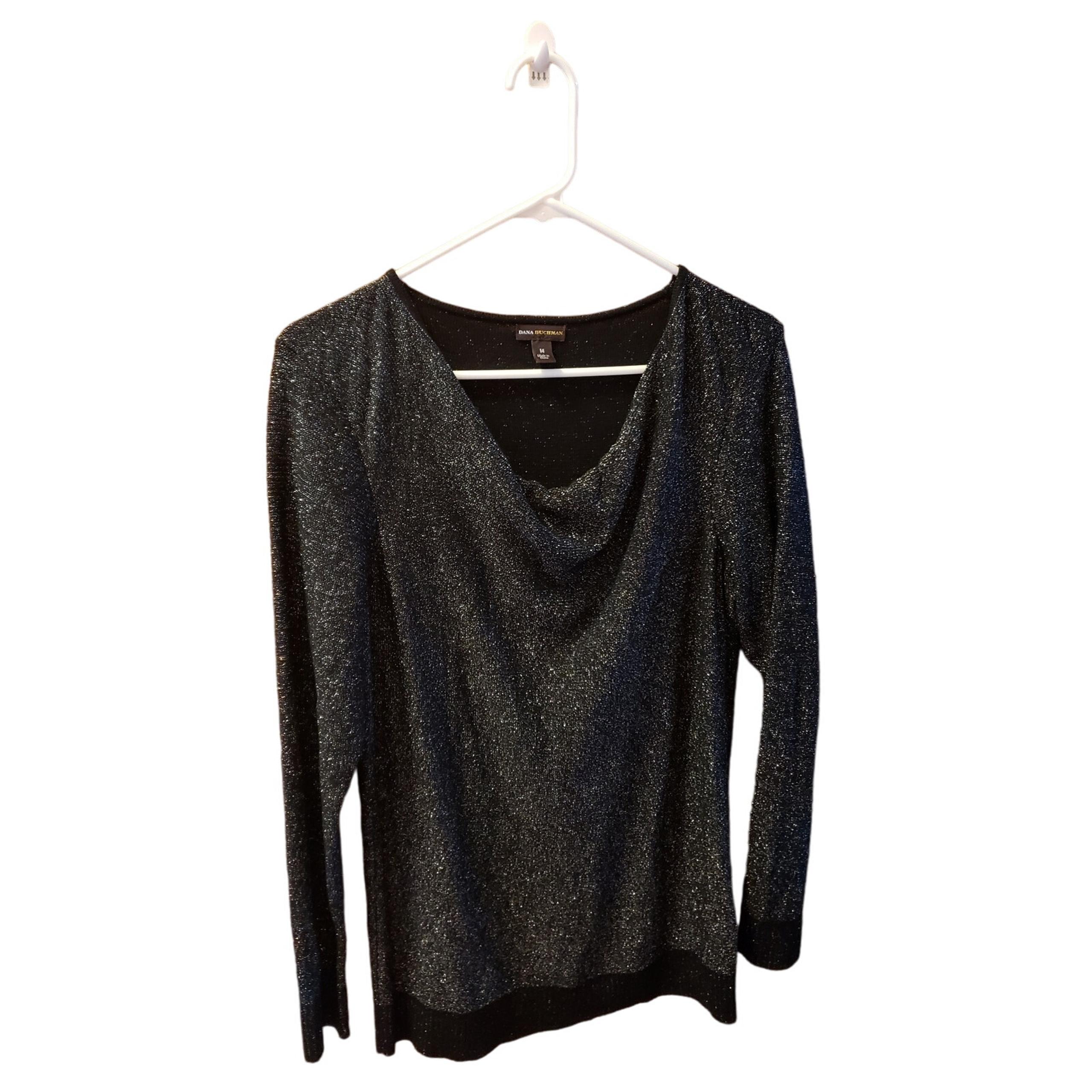 Dana Buchman Black & Silver Lightweight Sweater, Size Medium