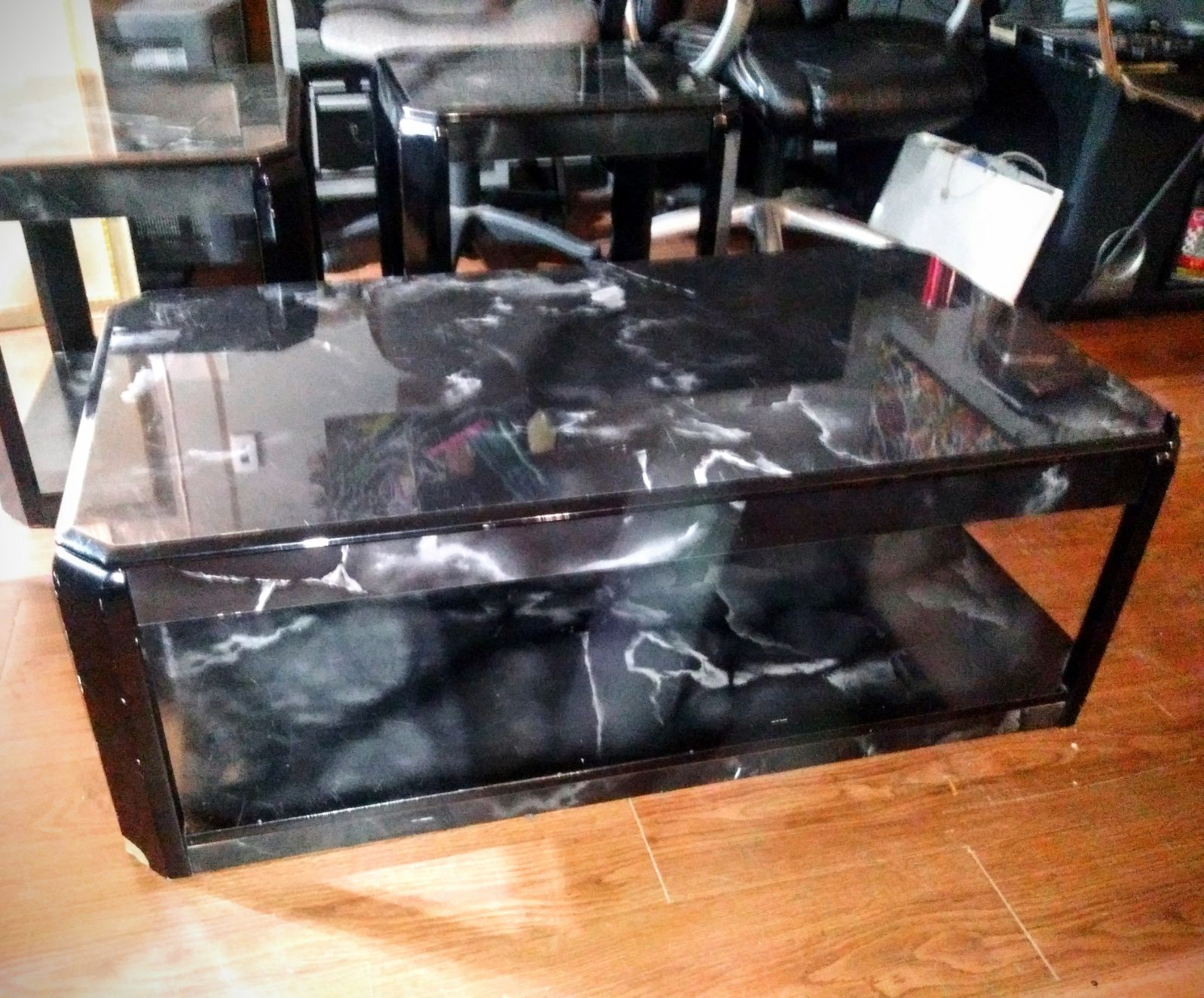Black marble coffee table set w/ 2 end tables