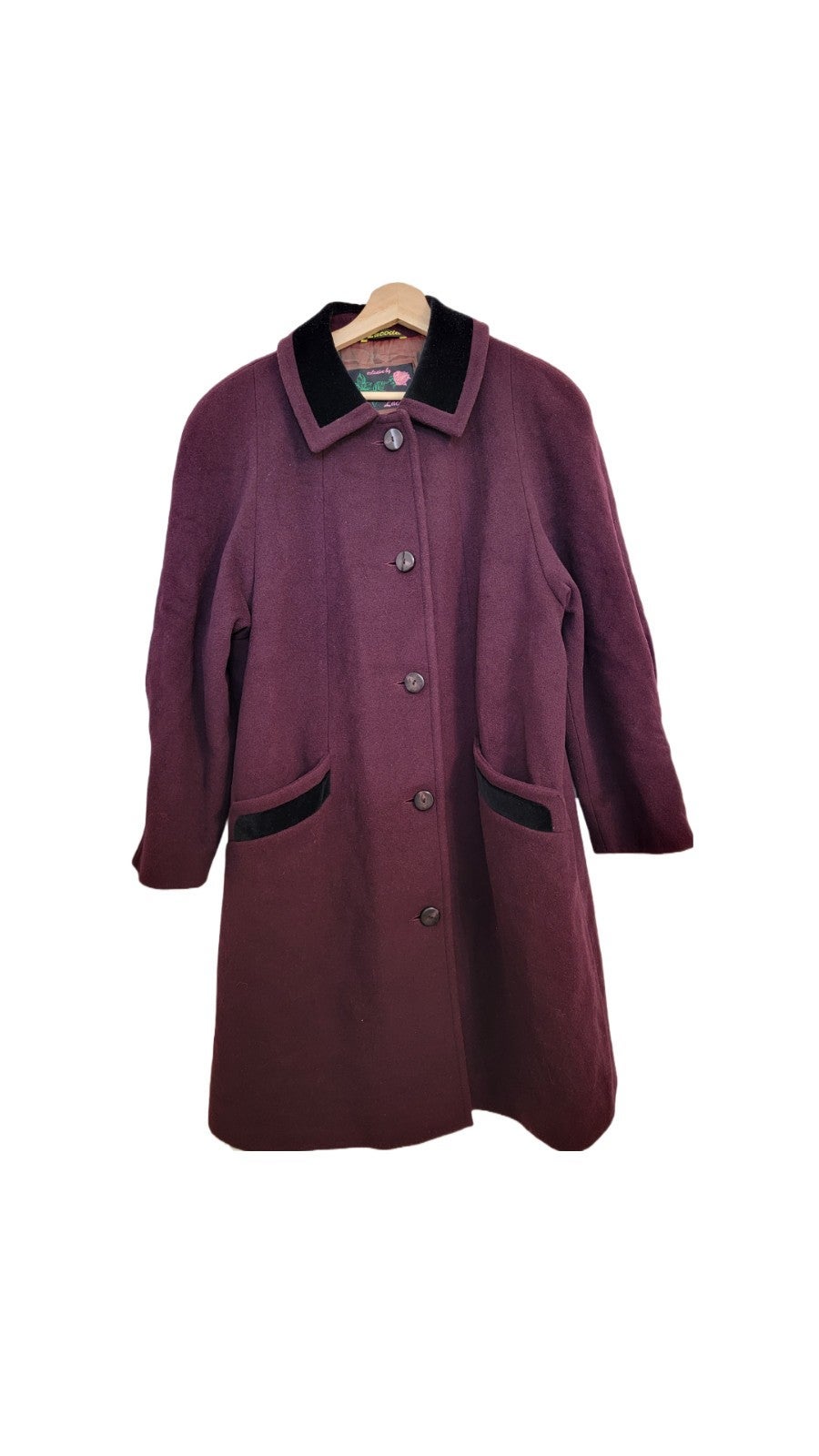 Vintage Cashmere Wool Pea Coat Overcoat Maroon Size 36 Made in Finland
