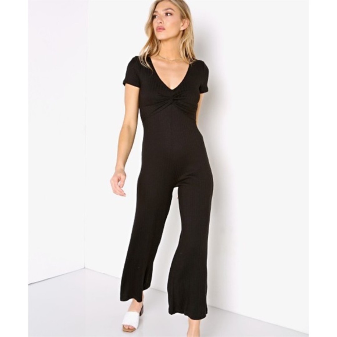 New L*SPACE Jasmine black ribbed jumper jumpsuit in black Size Large