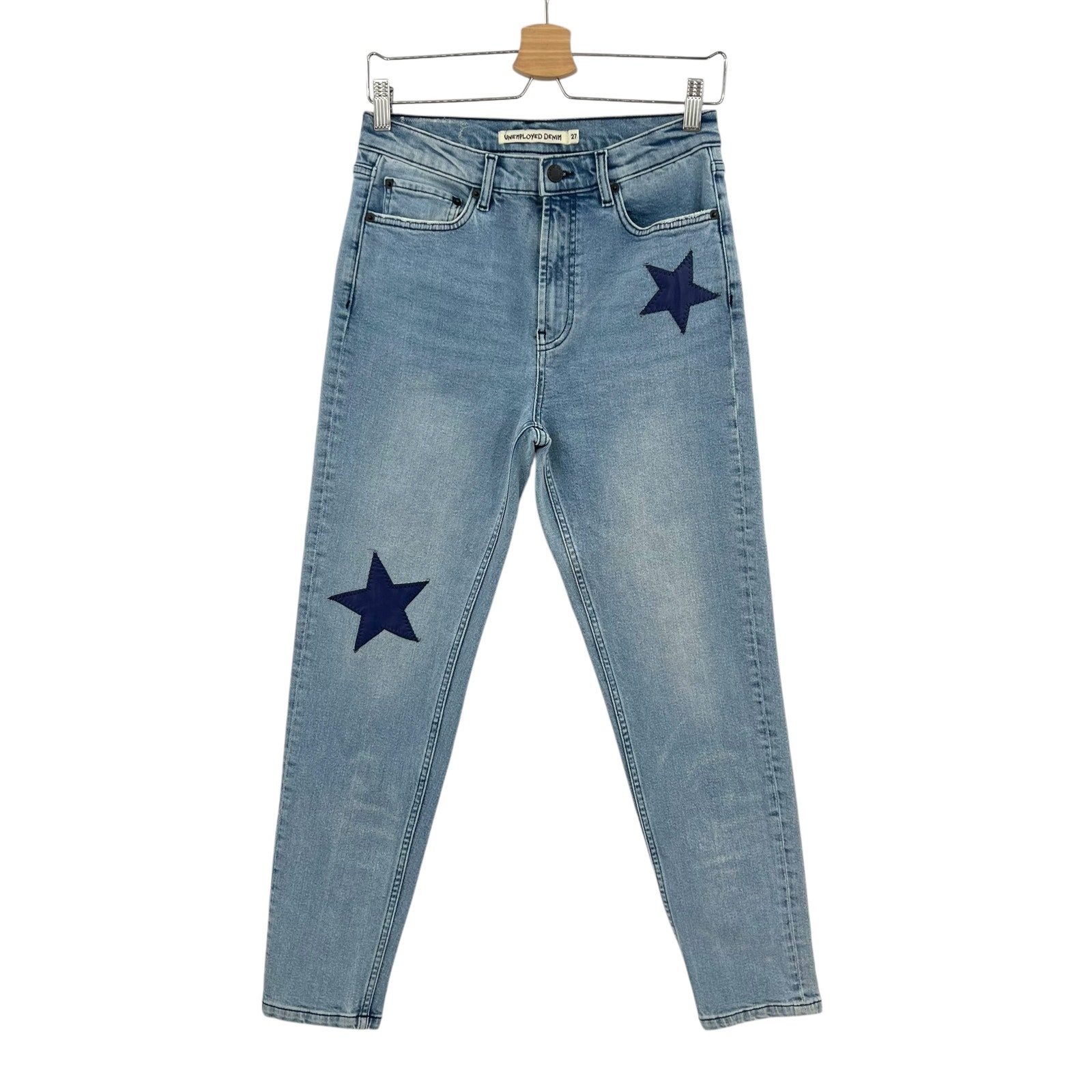 Unemployed Denim Starry Night Jeans Medium Wash Navy Blue Stars Size 27