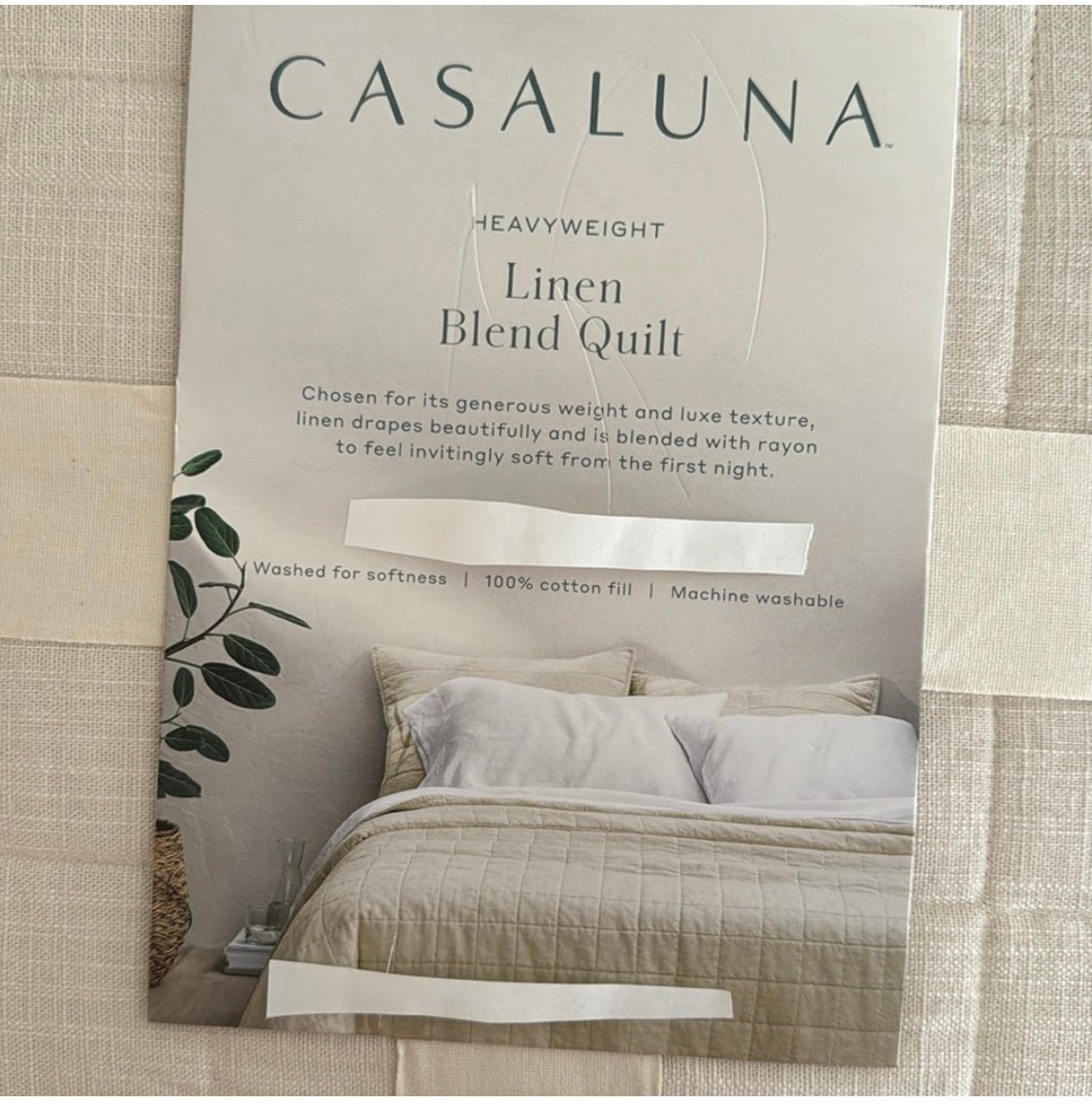 Casaluna Heavy Weight Linen Blend Quilt Natural Full/Queen NWOT