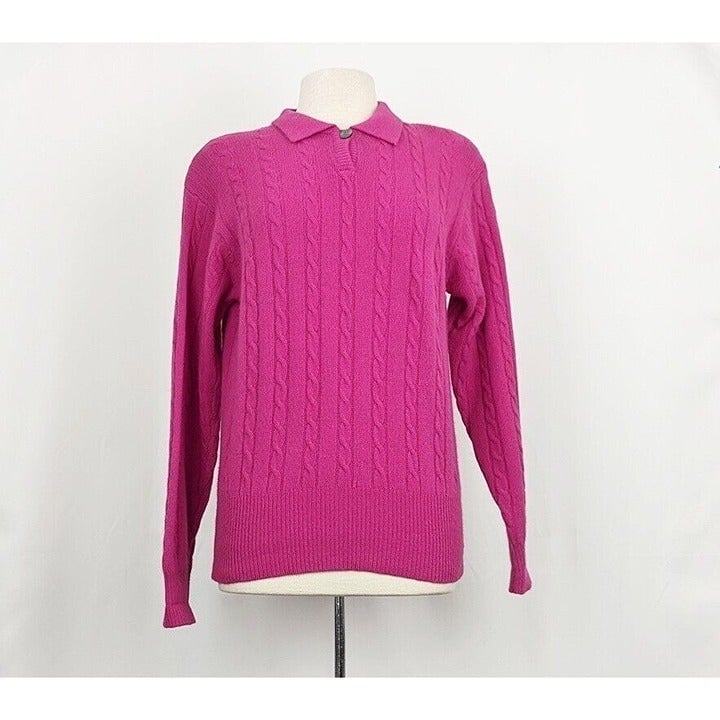 Vintage 90s Sweater Dark Pink Wool Blend Collar Cable Knit Misses Size M