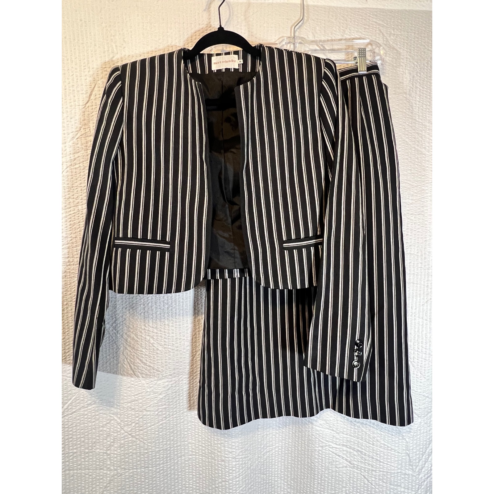 Mort Schrader Striped Skirt Suit Set Blazer Career Wear Business Size 8