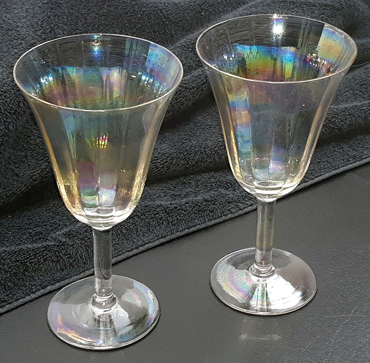 Fostoria Crystal, Mother of Pearl #766 (b) - Two (2) Iridescent Wine Glasses
