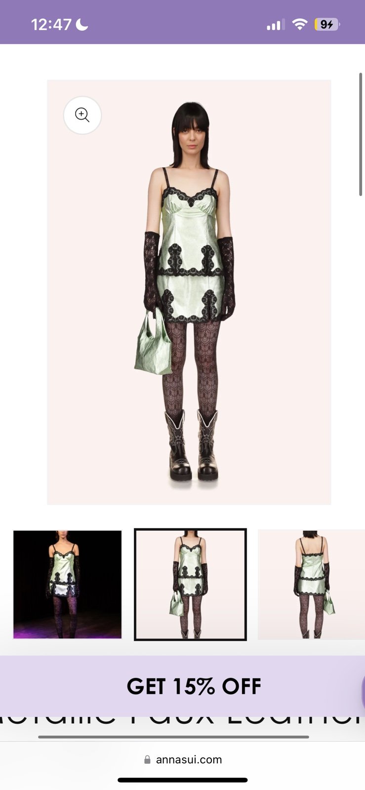 Anna sui metallic green leather mini skirt