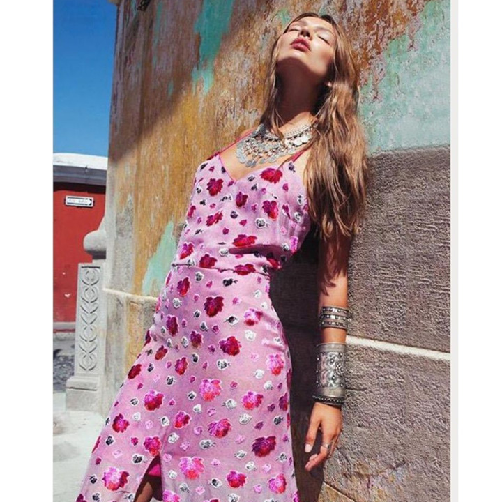 For Love and Lemons `rare floral strappy back silk velvet column dress women's L