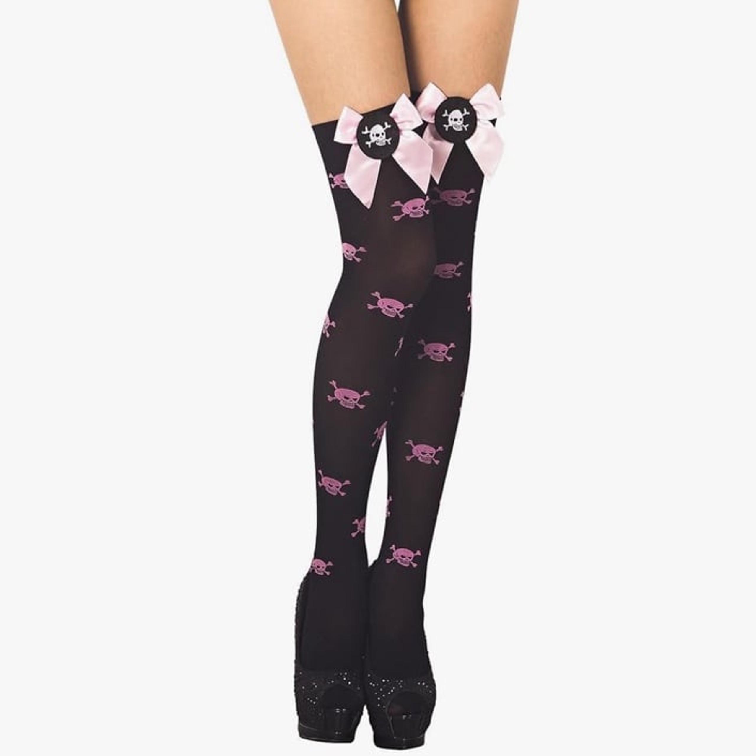iB-iP Women's Evil Skull Bowknot Seamless Punk Goth Thigh High Hold-up Stockings
