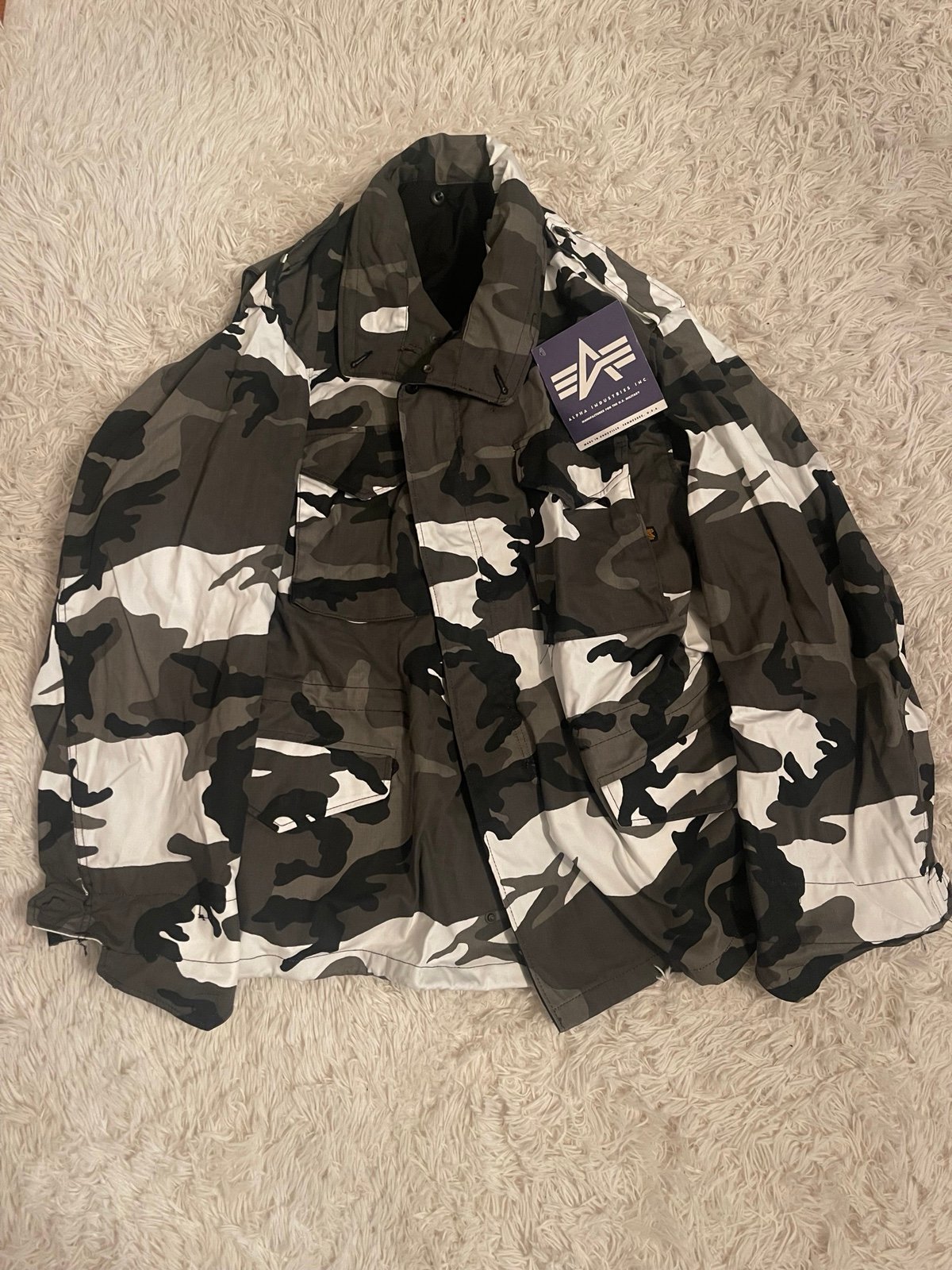 Alpha Industries Inc Cold Weather Black & White Camouflage Coat