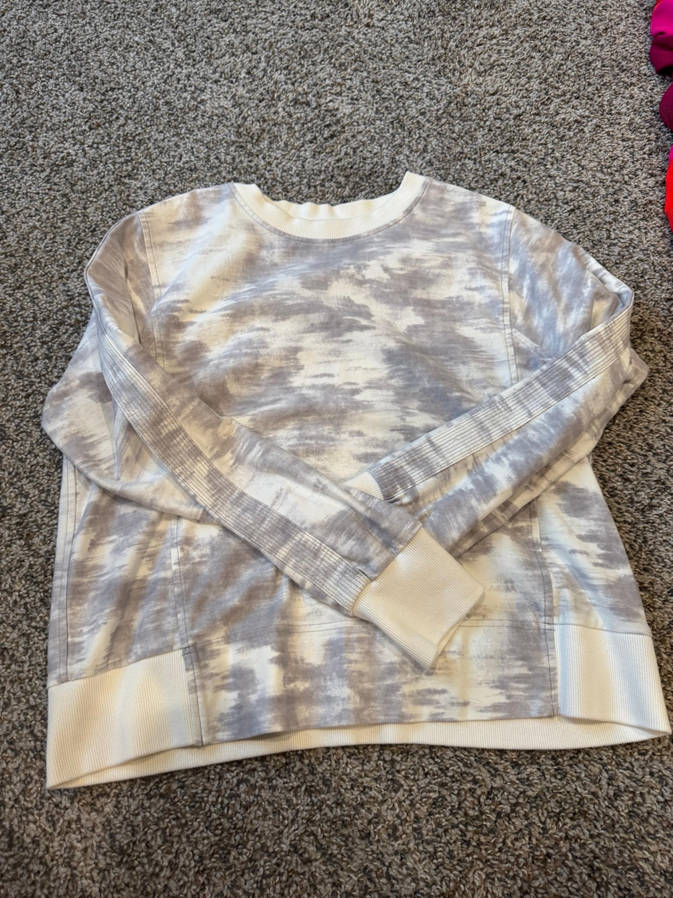 Athleta Farallon Gray White Womens Tie Dye Crew Neck Pullover Sweatshirt