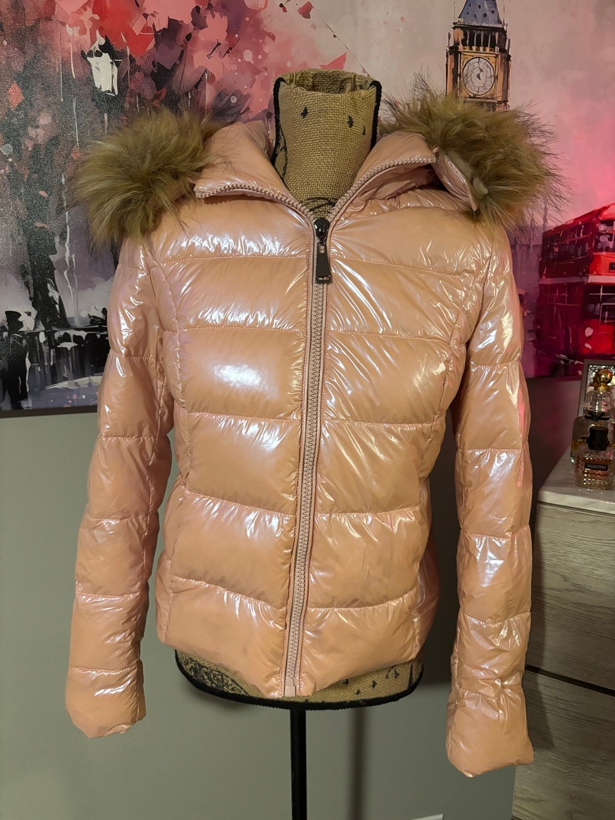 Metallic pink puffer jacket