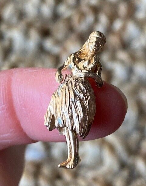 Vintage 14K Yellow Gold Hula Dancer with Moving Skirt or Legs Charm
