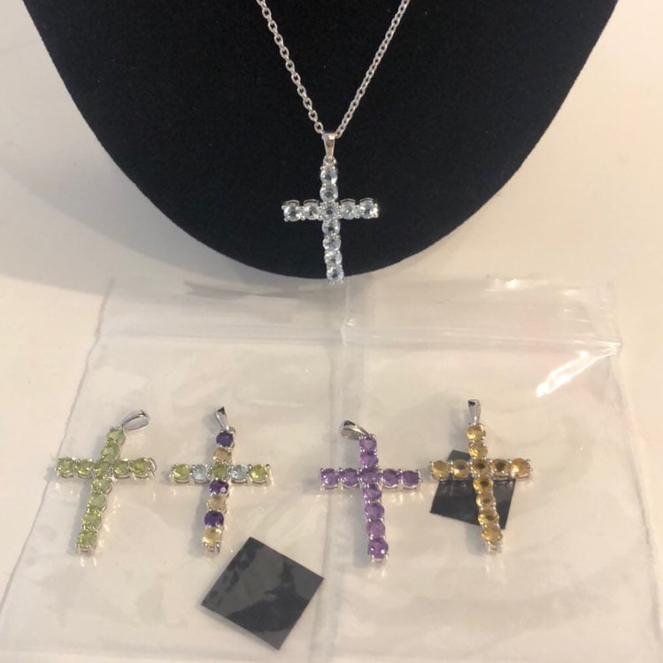 5 multi gemstone cross pendants necklace