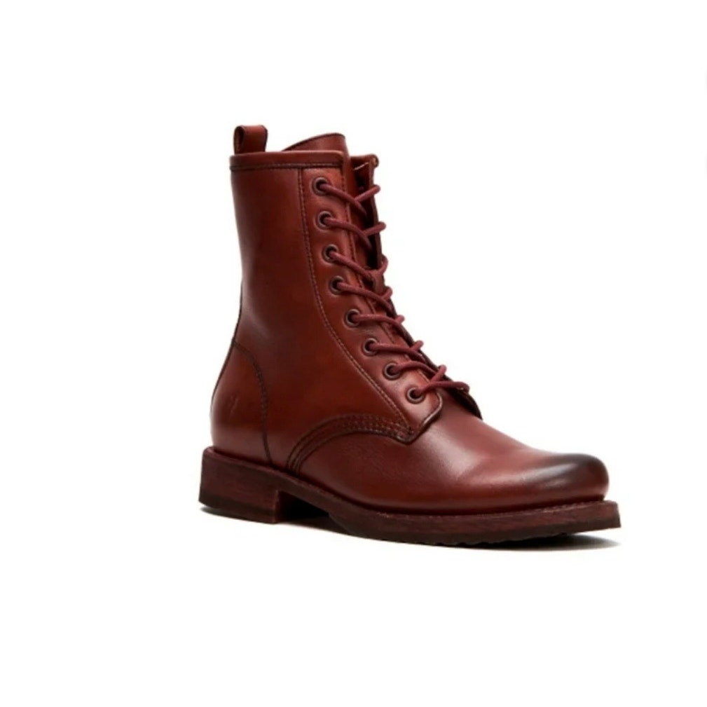 FRYE Women's Ankle-High Leather Combat Boot with Lug Sole, Size 5.5