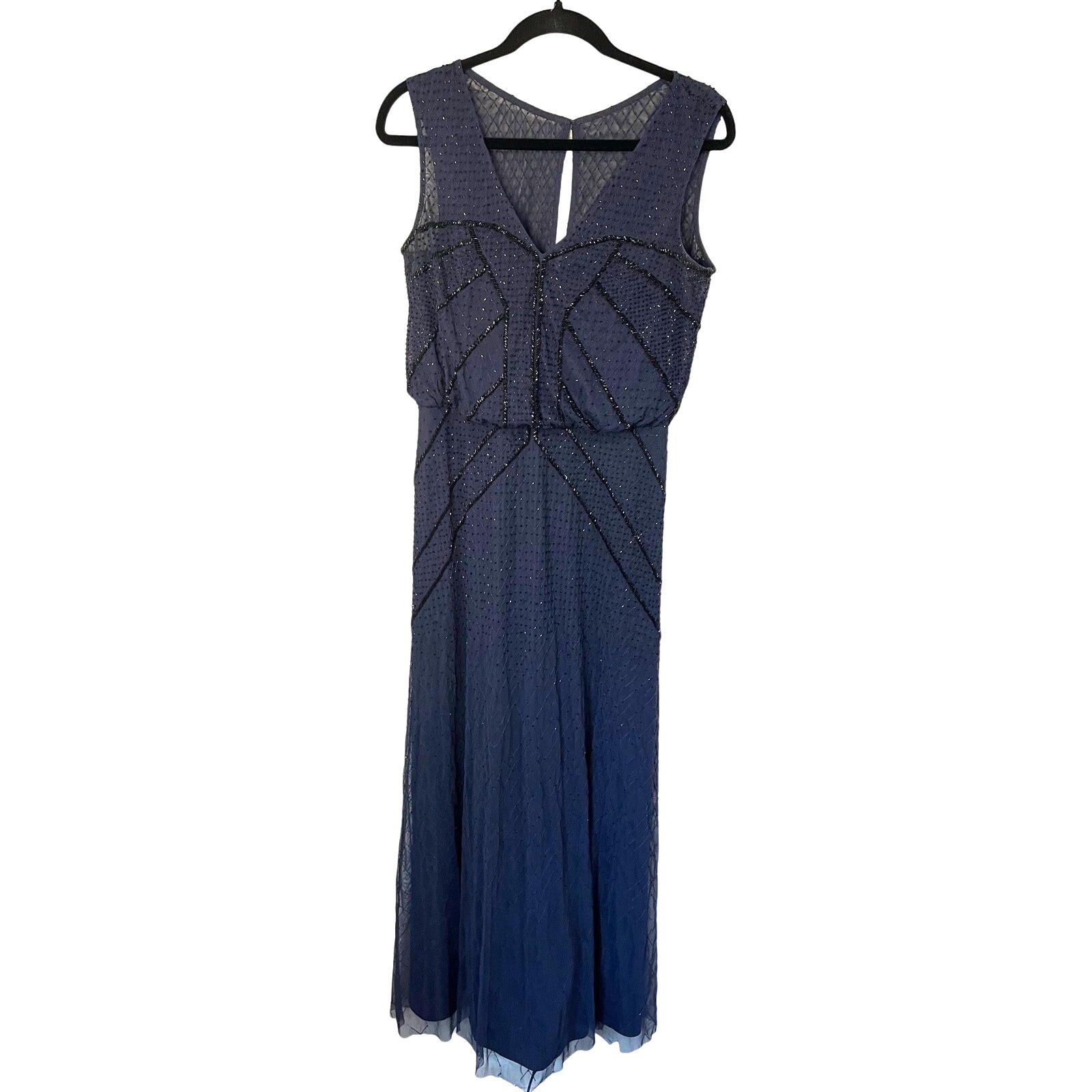 Aidan Mattox V-Neck Sleeveless Blouson Beaded Gown Navy Blue sz. 8