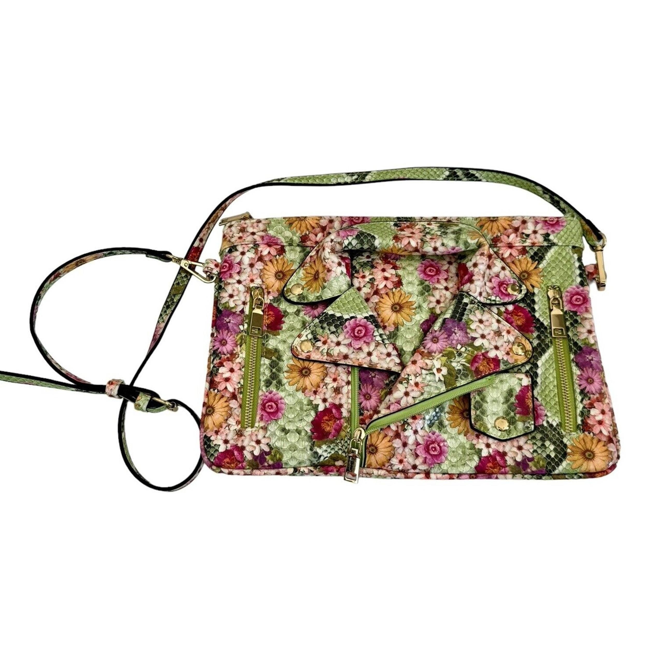 Vintage Funky Floral Collared Scaled Shirt Zipper Crossbody Clutch Purse NEW!