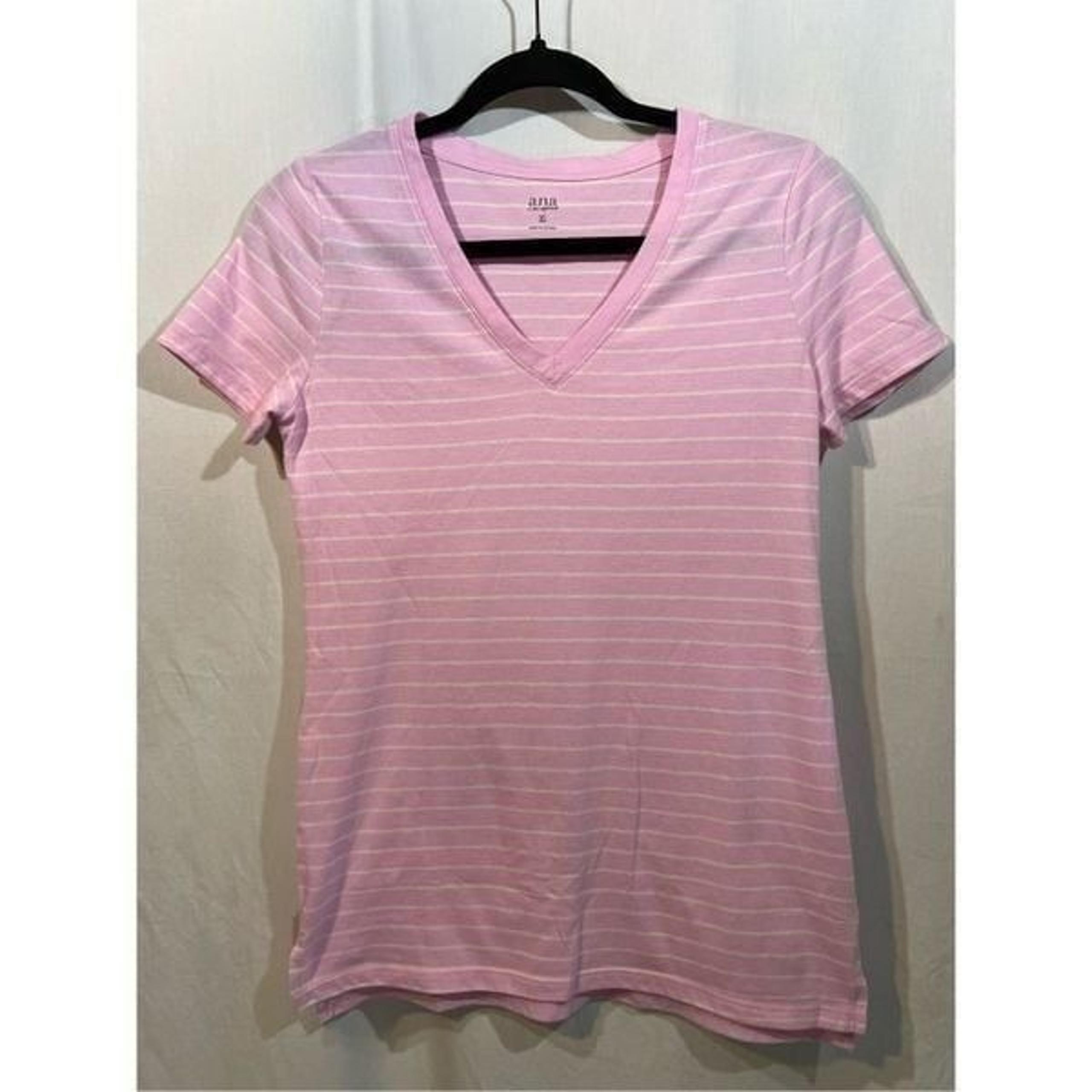 a.n.a Women’s Pink and White in Color V-Neck Pull Over T-Shirt Size XS