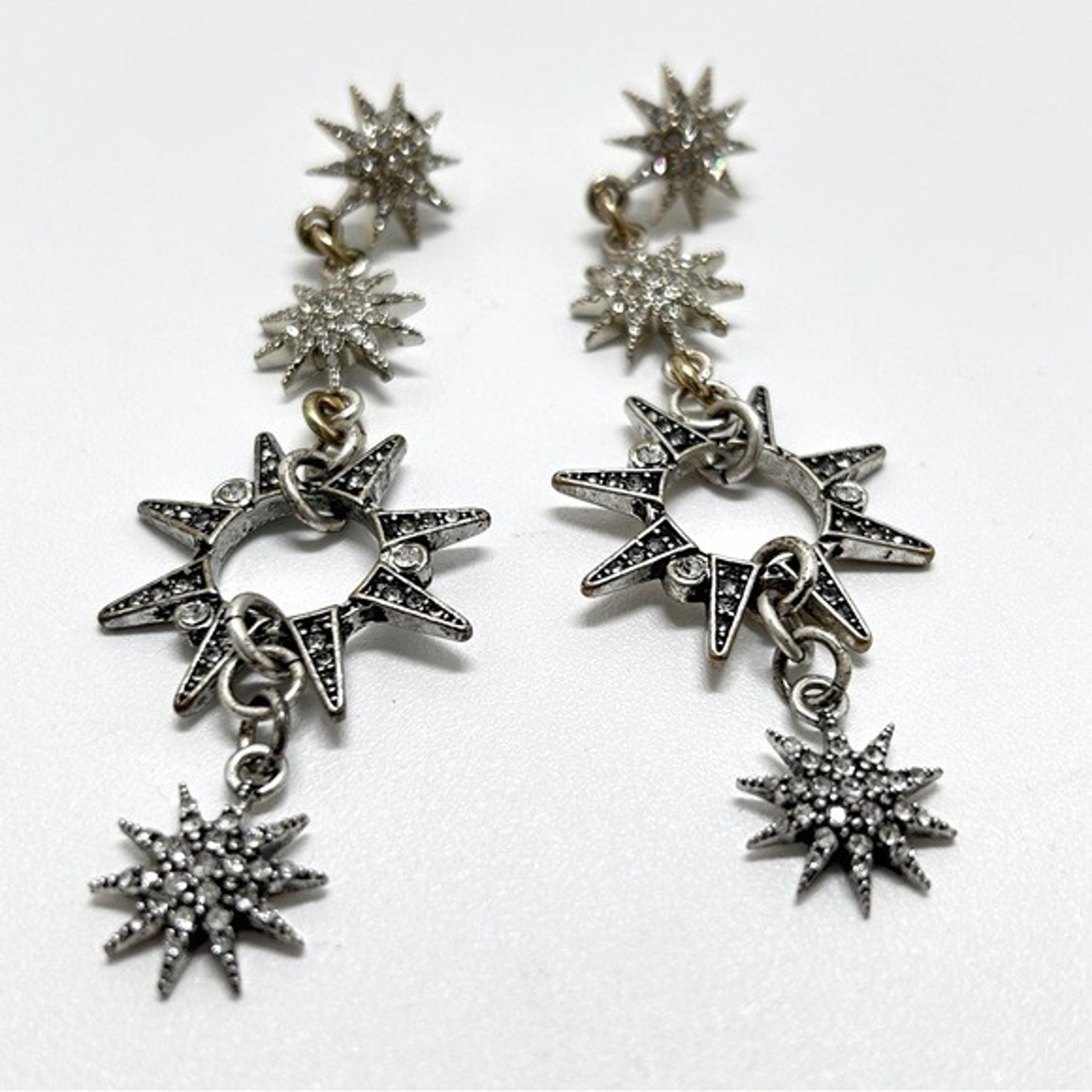 , Electra, Silver And Clear Crystal Long Starburst Earrings, Studs - Lulu Frost