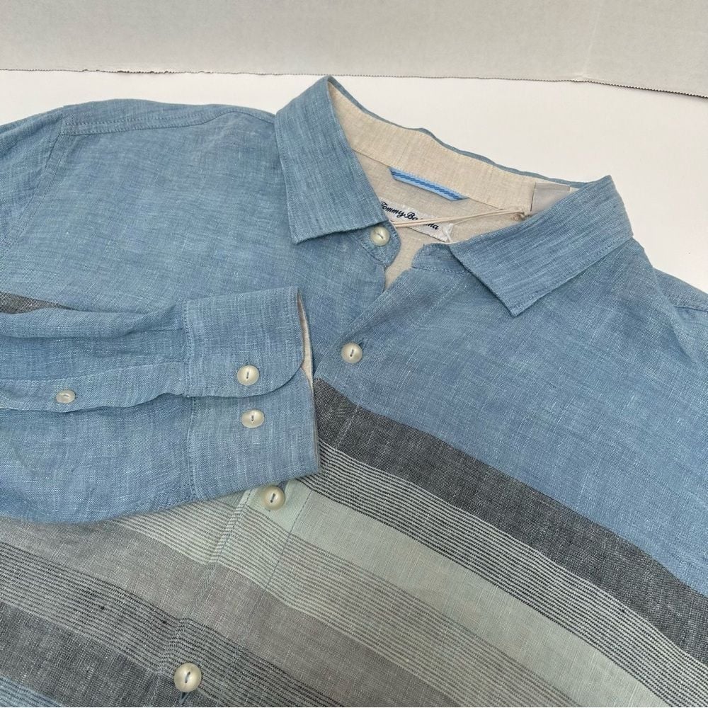 Tommy Bahama NWT Raffia Blues Linen Long Sleeved Striped Shirt size XXL
