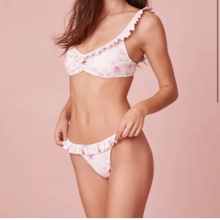 LoveShackFancy Tacy Bikini in Warm Pink