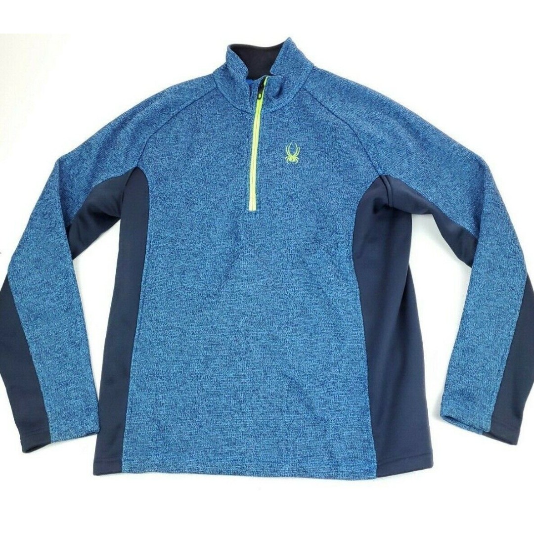 Spyder Quarter Zip Jacket Men's Size L Long Sleeve Blue Navy 100% Polyester