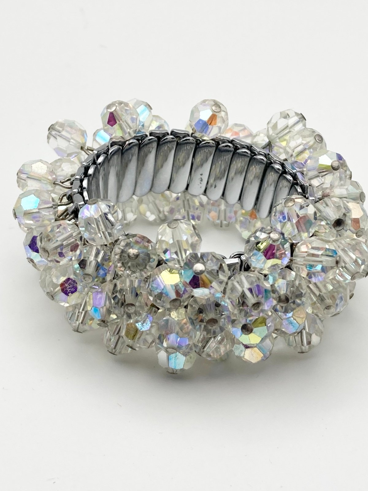 Vintage Japan aurora borealis crystal cha cha expandable bracelet