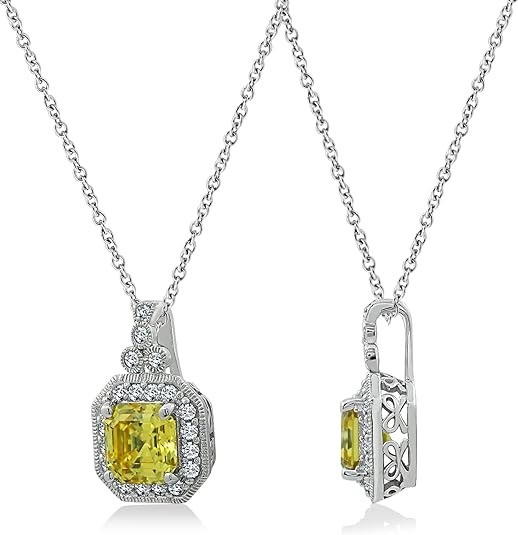 Platinum Plated Sterling Silver Pendant Necklace set with Asscher Cut Infinite