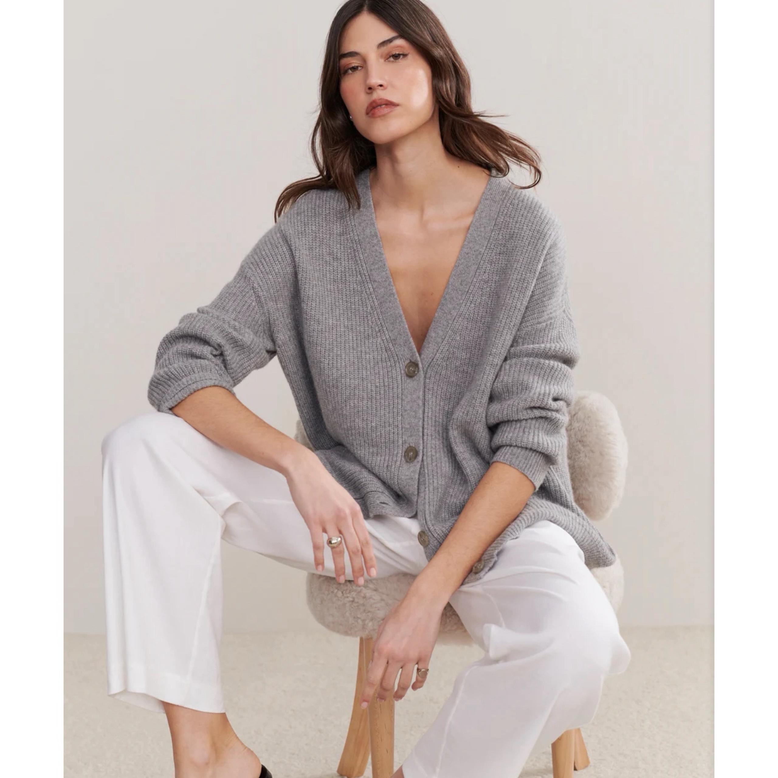 Jenni Kayne Cashmere Cocoon V-Neck Cardigan Sweater in Heather Grey NWT