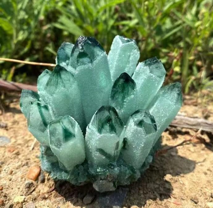 Natural Green Ghost Phantom Quartz Crystal Cluster Rock Stones 300G+