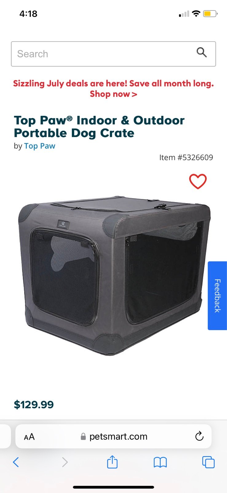Portable Dog Crate Top Paw Indoor & Outdoor