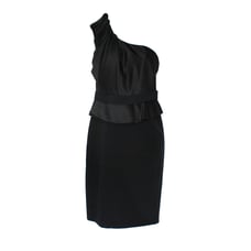 Marchesa Notte One Shoulder Dress Black Silk Combination Mini Sleeveless Size 0