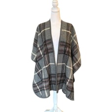 Plaid Open Front Kimono Poncho Sweater Womens One Size