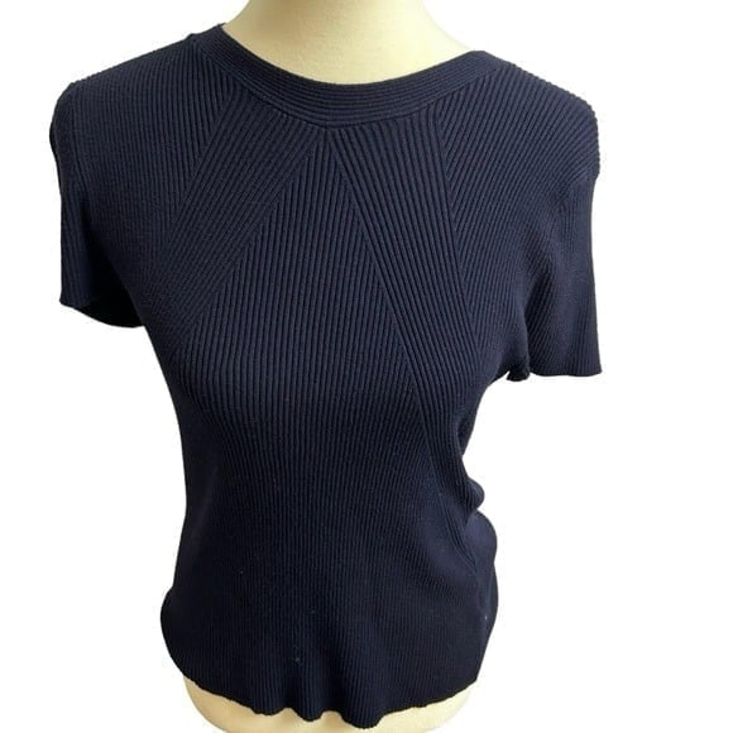 Premise studio womens dark blue ribbed shirt sleeved blouse rayon blend Large