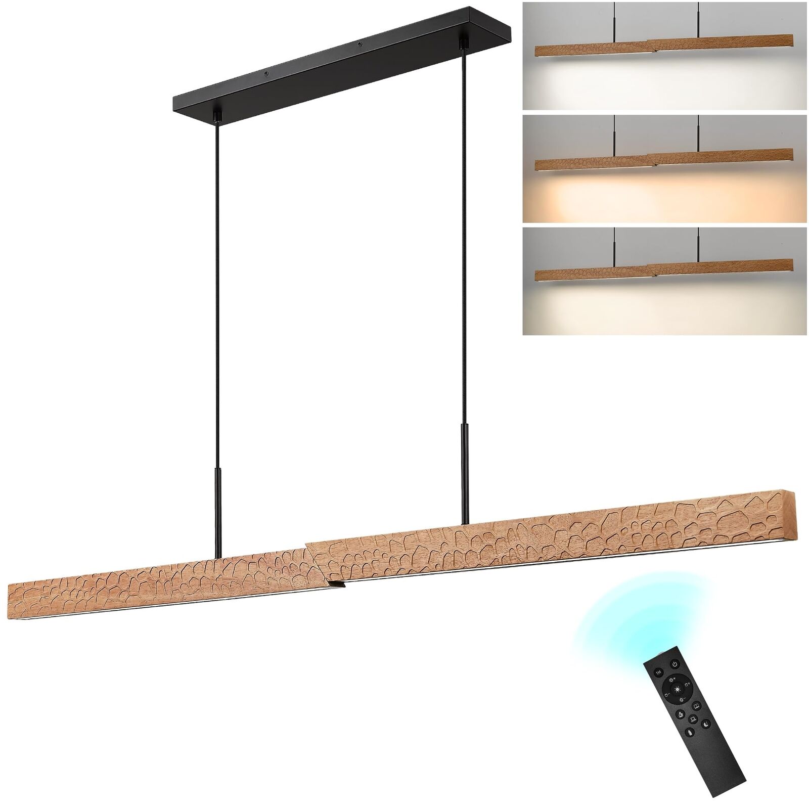 ELYONA 61 LED Wood Linear Pendant Light Fixture 36W Stepless Dimmable & Color
