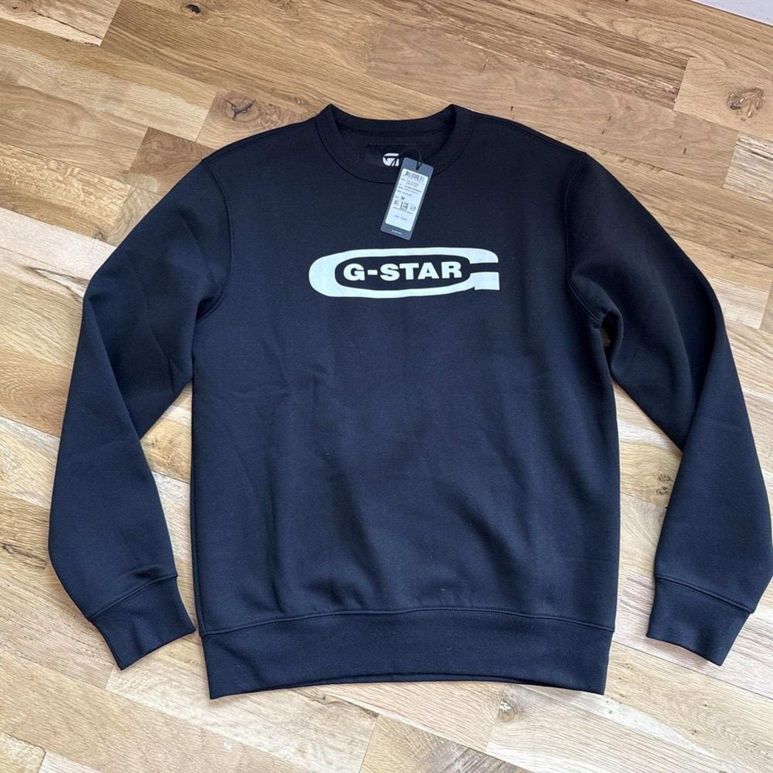 G Star Raw Sweatshirt Mens M Black  Crew Neck Pullover Sweater Old School Logo