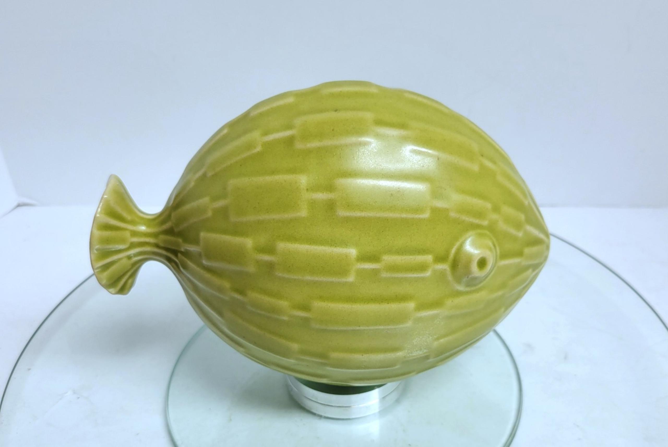 Jonathan adler green puffer fish sculpture vase vintage