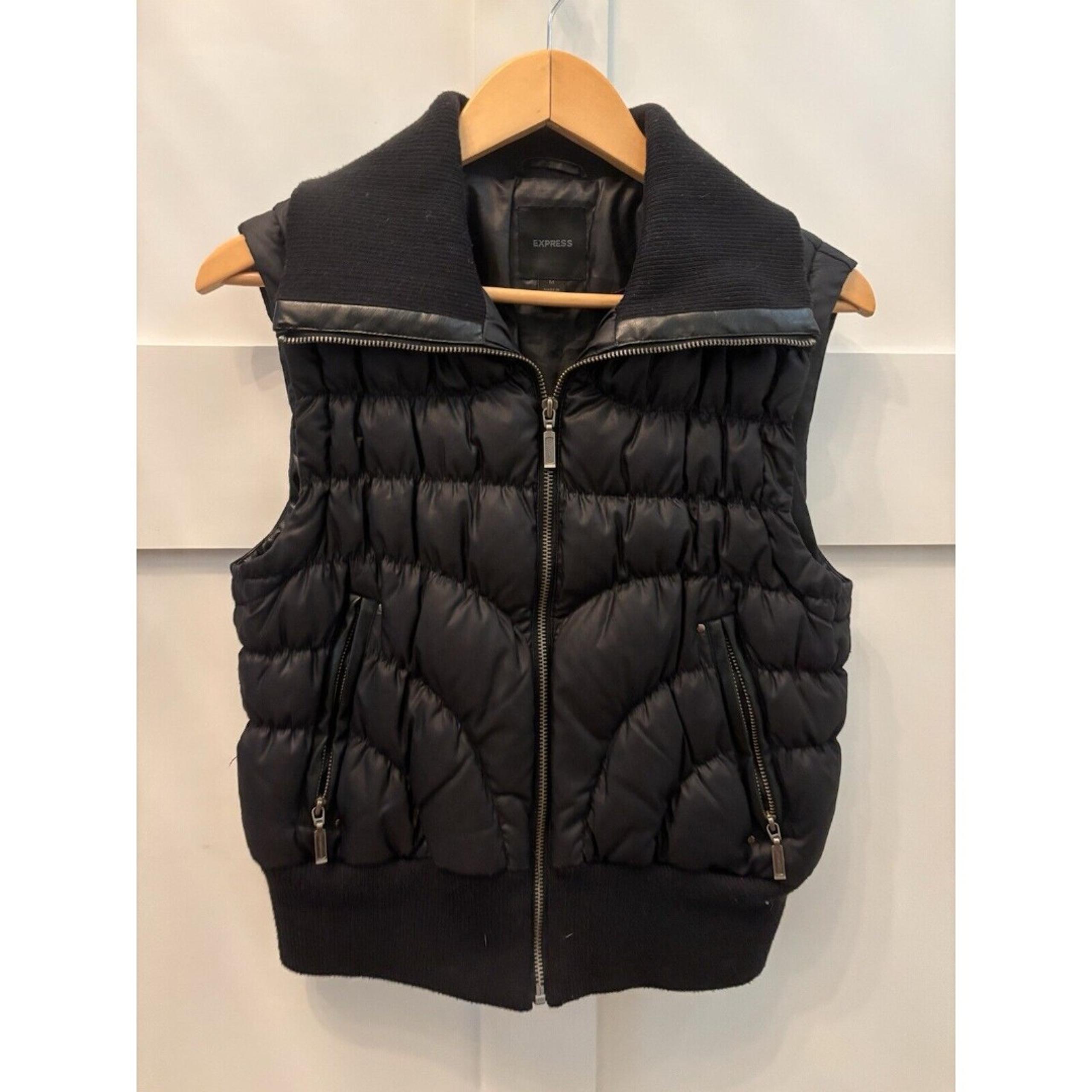 Women's Express Quilted Puffer Black Vest Jacket Full Zip Mock Neck Size Medium