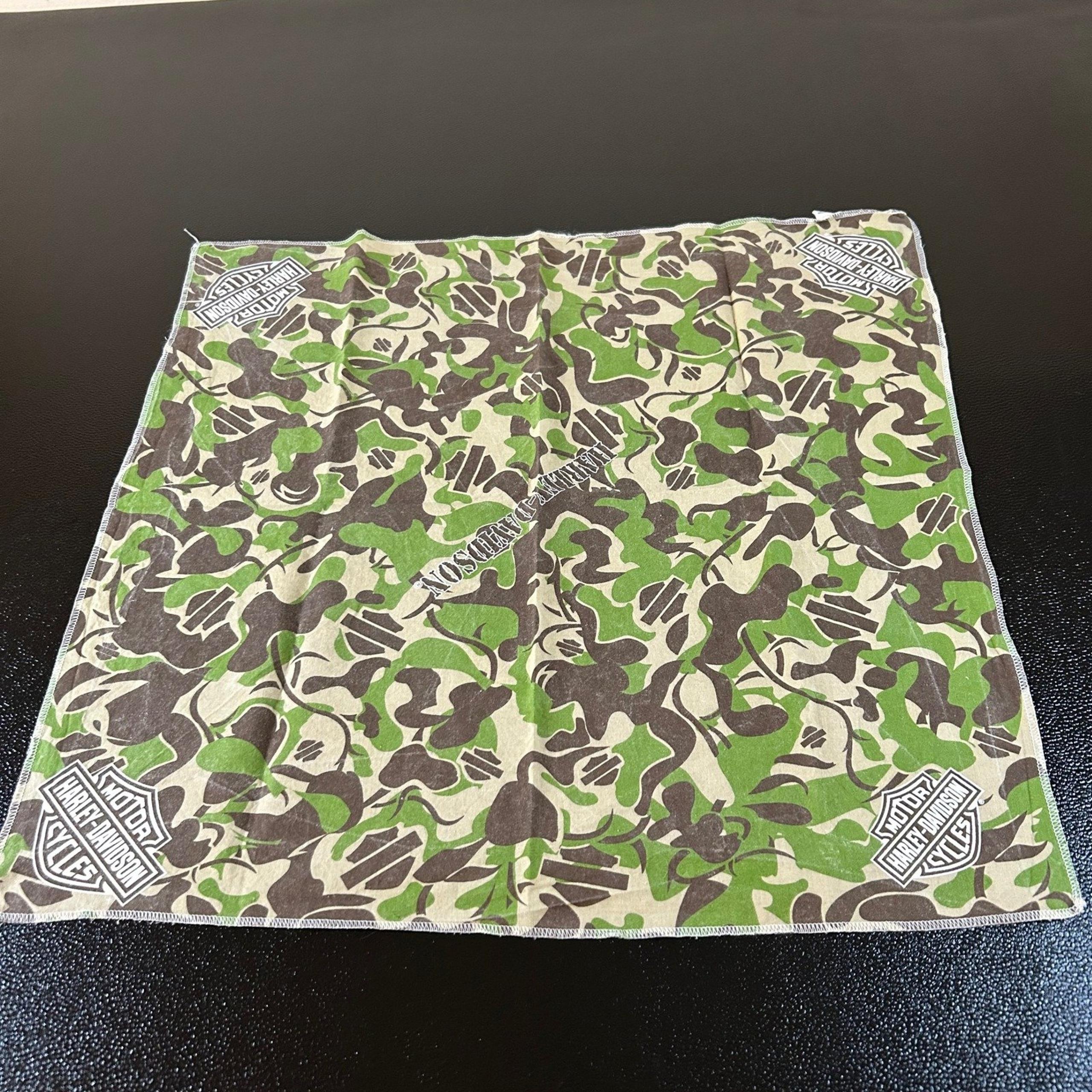 Vintage Harley Davidson Bandana/Scarf Camo Square Green Brown 24x24"