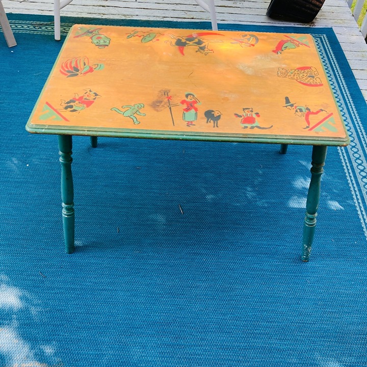 Antique Children's Table Nursey Rhymes Richardson Co. Sheboygan Falls WI Legs