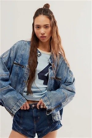 NWT We The Free - FREE PEOPLE Dia Denim Moto Jacket Size XL