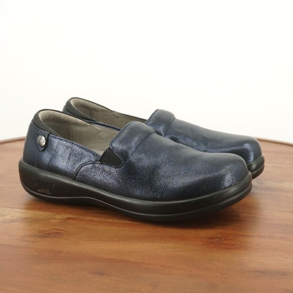 Alegria Womens Keli Loafers Slip On Shoes Blue Shimmer Leather Size 36 EU - 6 US