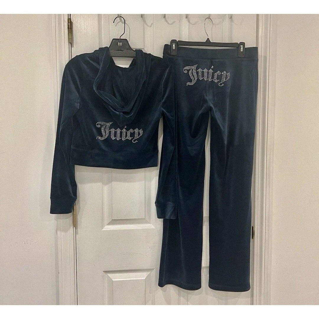 NEW! JUICY COUTURE Velour Bling Tracksuit Set Regal Blue Navy Size XL
