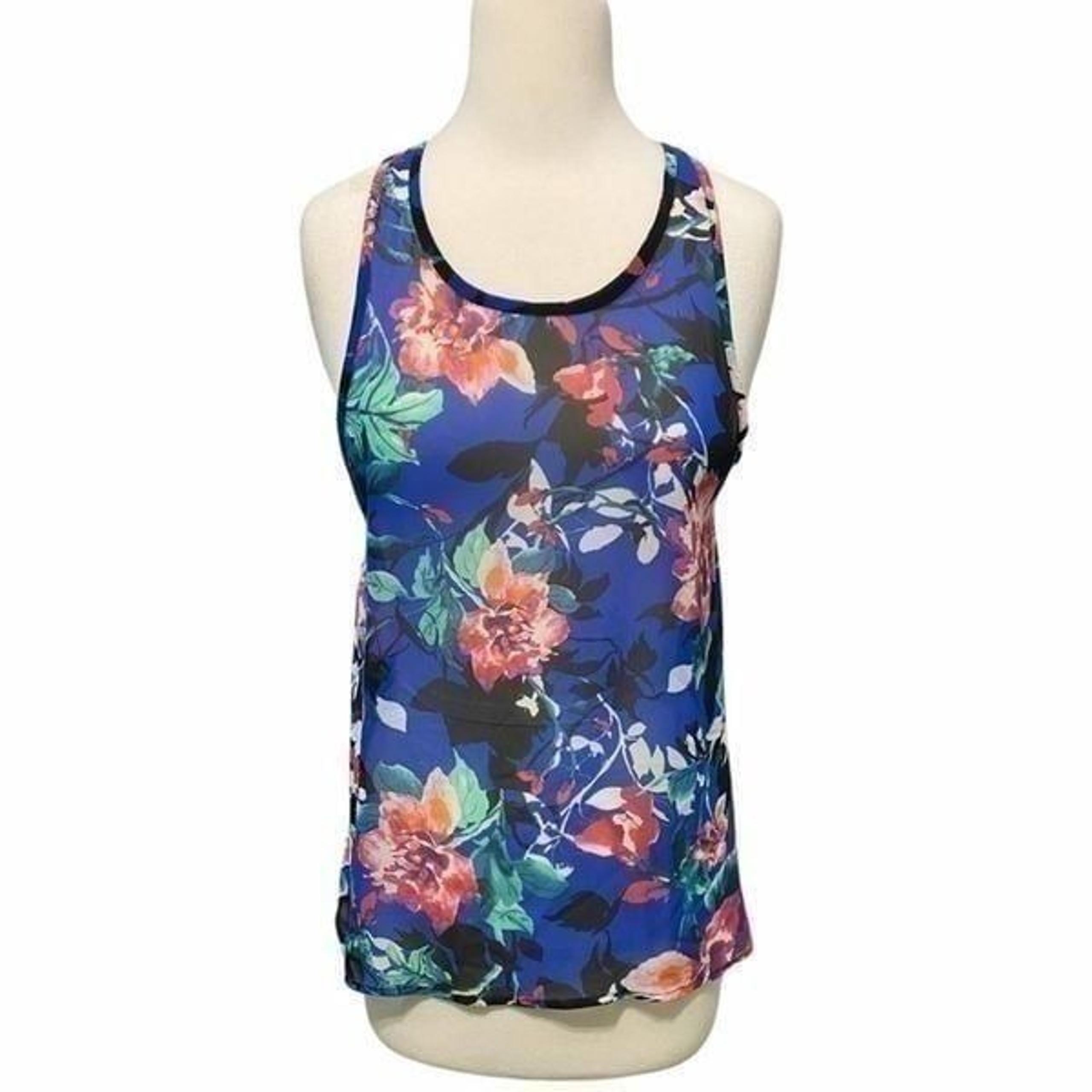Everly Floral Racerback Tank Top Blue Sm
