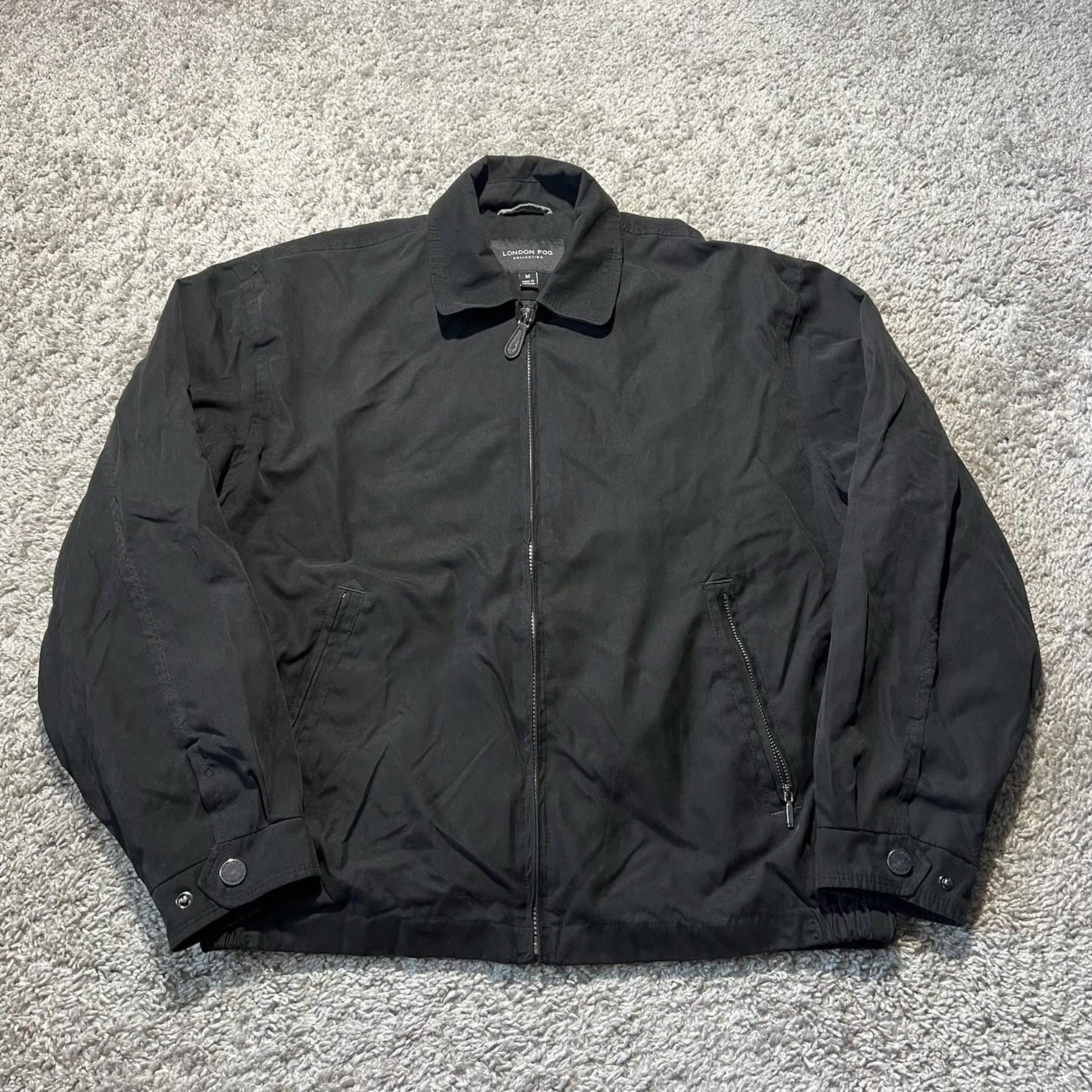 London Fog Mens Full Zip Classic Golf Jacket Black Medium Polyester 90s Y2K