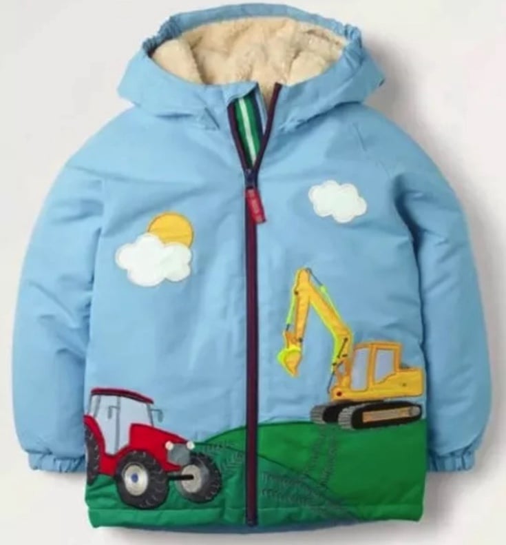NWT! Mini Boden tractor harvest autumn sherpa line coat jacket boys kids