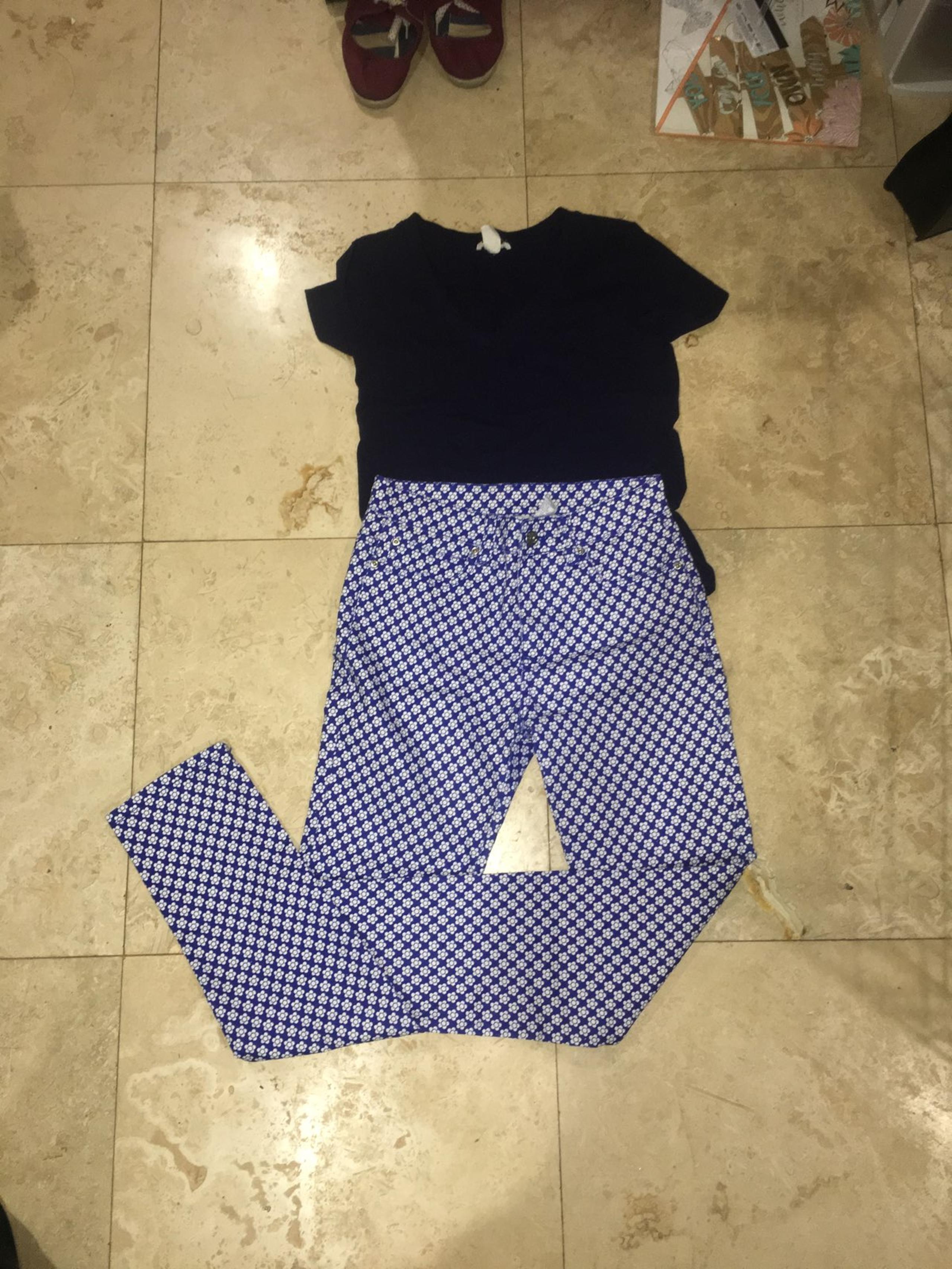 Blue And White Floral Print Pants
