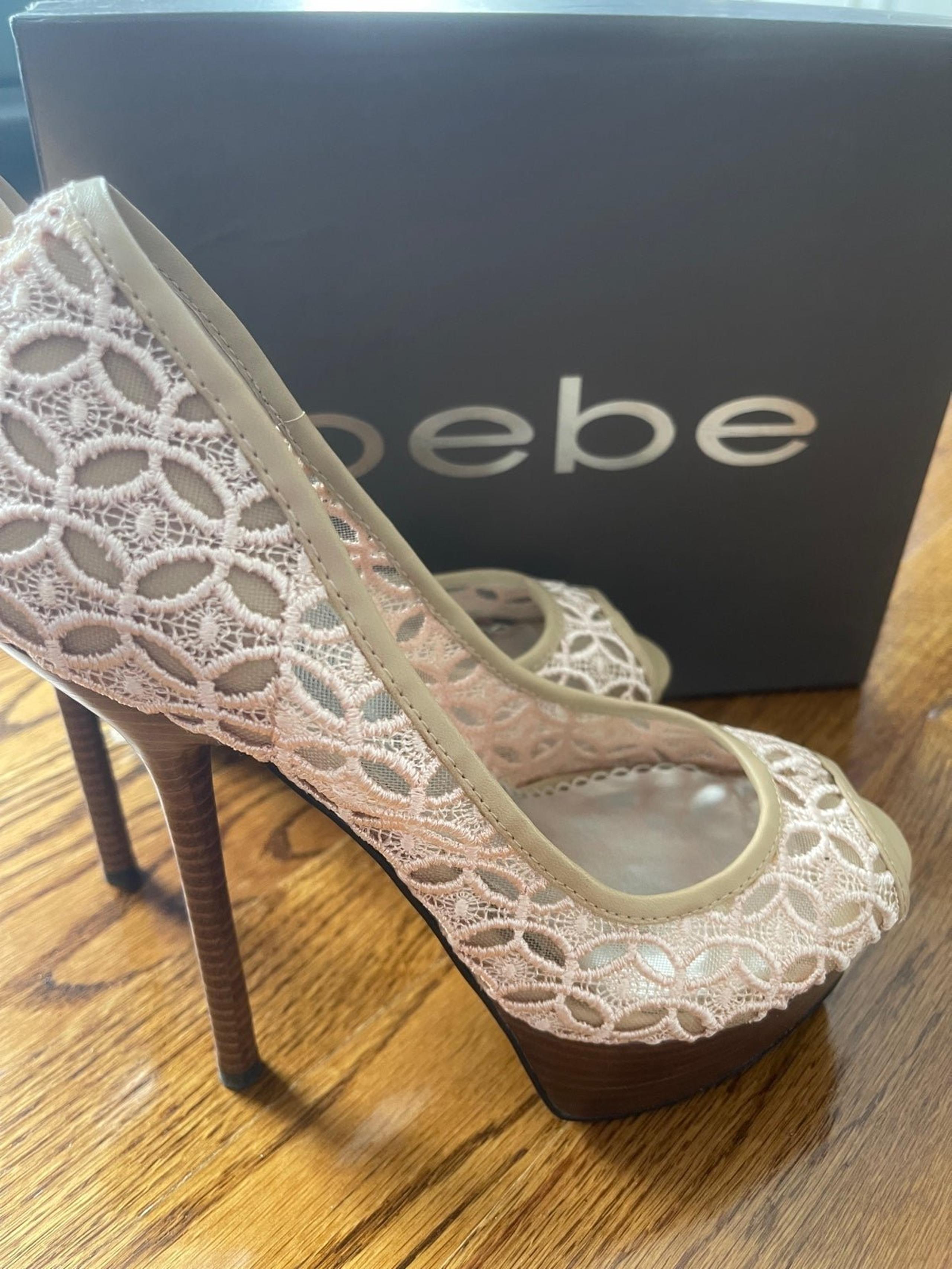 Bebe Heels Shoes peep toe lace Platform Pumps Chantal Size 9