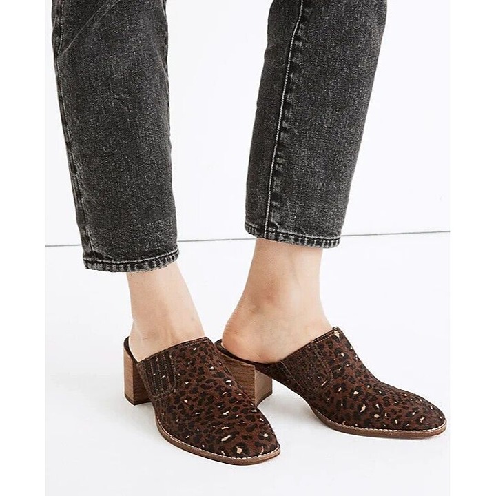 Madewell The Carey Mule in Painted Leopard Calf Hair Rich Brown Multi Size 7 NWB