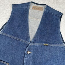 Vintage Wrangler Authentic Western Denim Jeans Full Button Vest Jacket XL No Tag