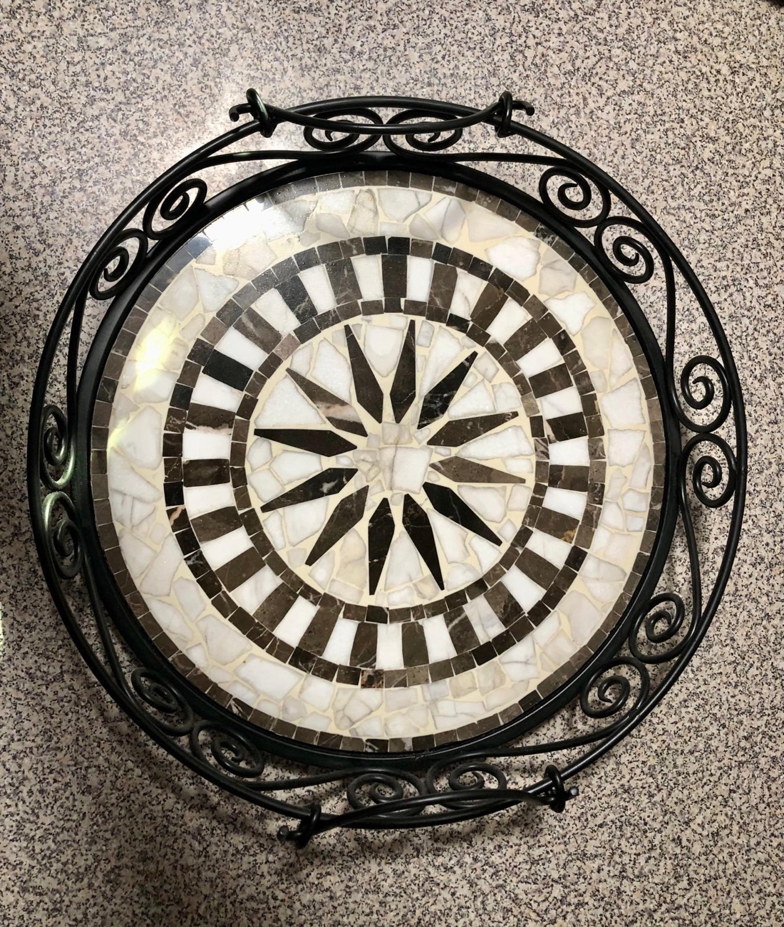 Classic Collection Wrought Iron Tray with Handcrafted Mosaic Marble Art